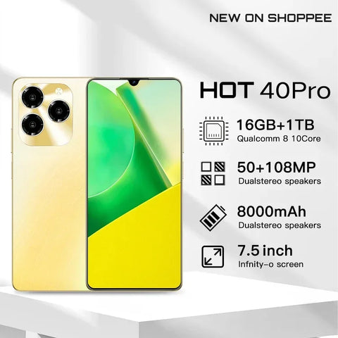 HOT 40 Pro Smartphone 7.5 HD Android Mobile Phone Unlocked 4G/5G Dual