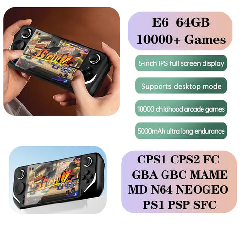 Console di gioco portatile E6 Videogioco portatile Schermo IPS da 5 pollici Retro 