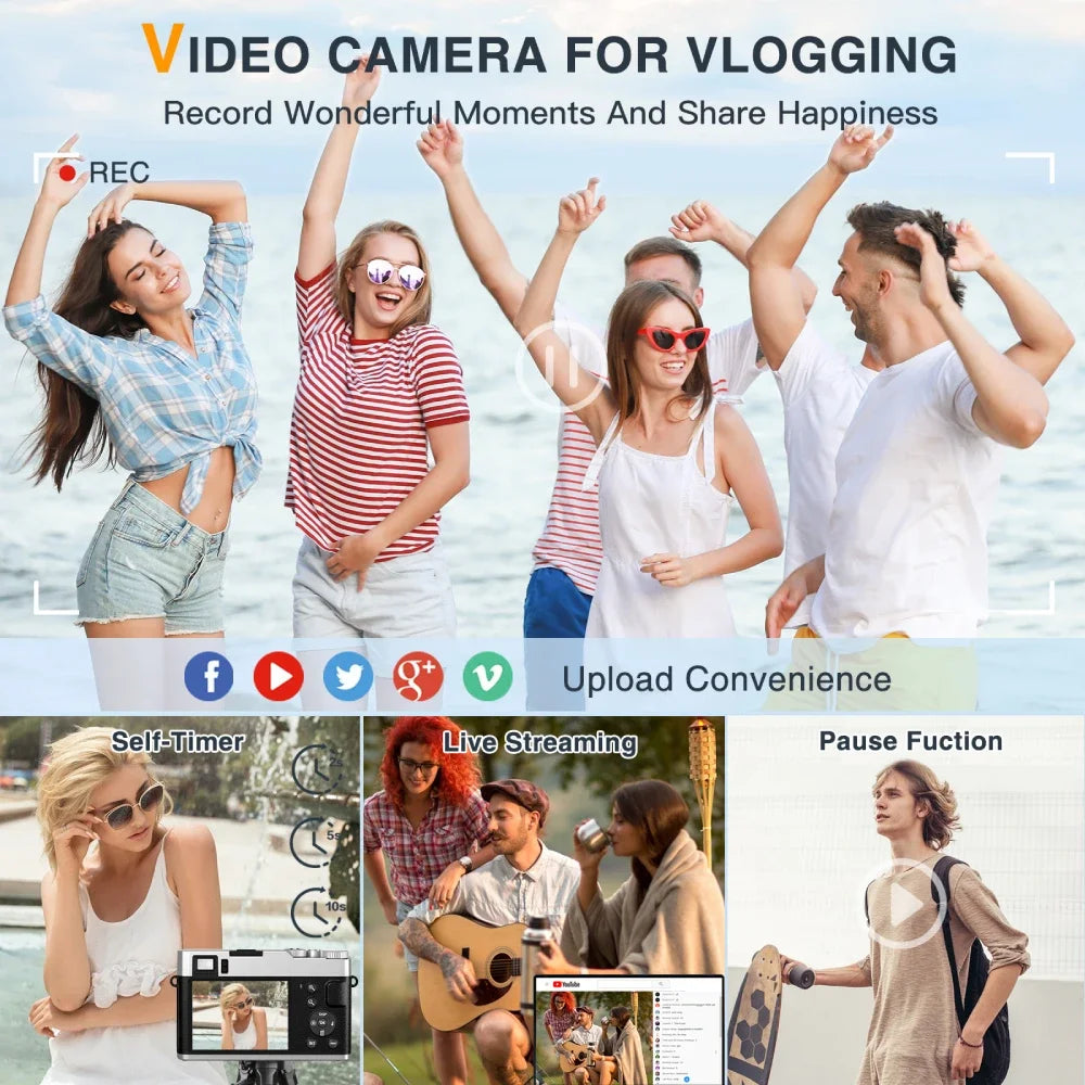 4K Digital Camera Auto Focus 48MP Vlogging Camera for YouTube and