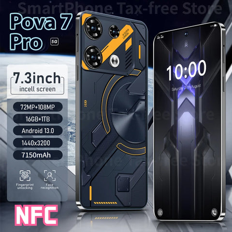 Original 5G Mobile Phone Pova 7 Pro Smartphone 7.3 HD Screen 16G+1TB