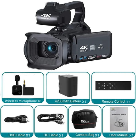 64MP Digital Video Camera 4K 60FPS Photography Youtube Vlog Camcorder