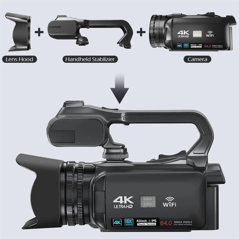 KOMERY Full 4k professional Video Camera 64MP WiFi Camcorder Digital