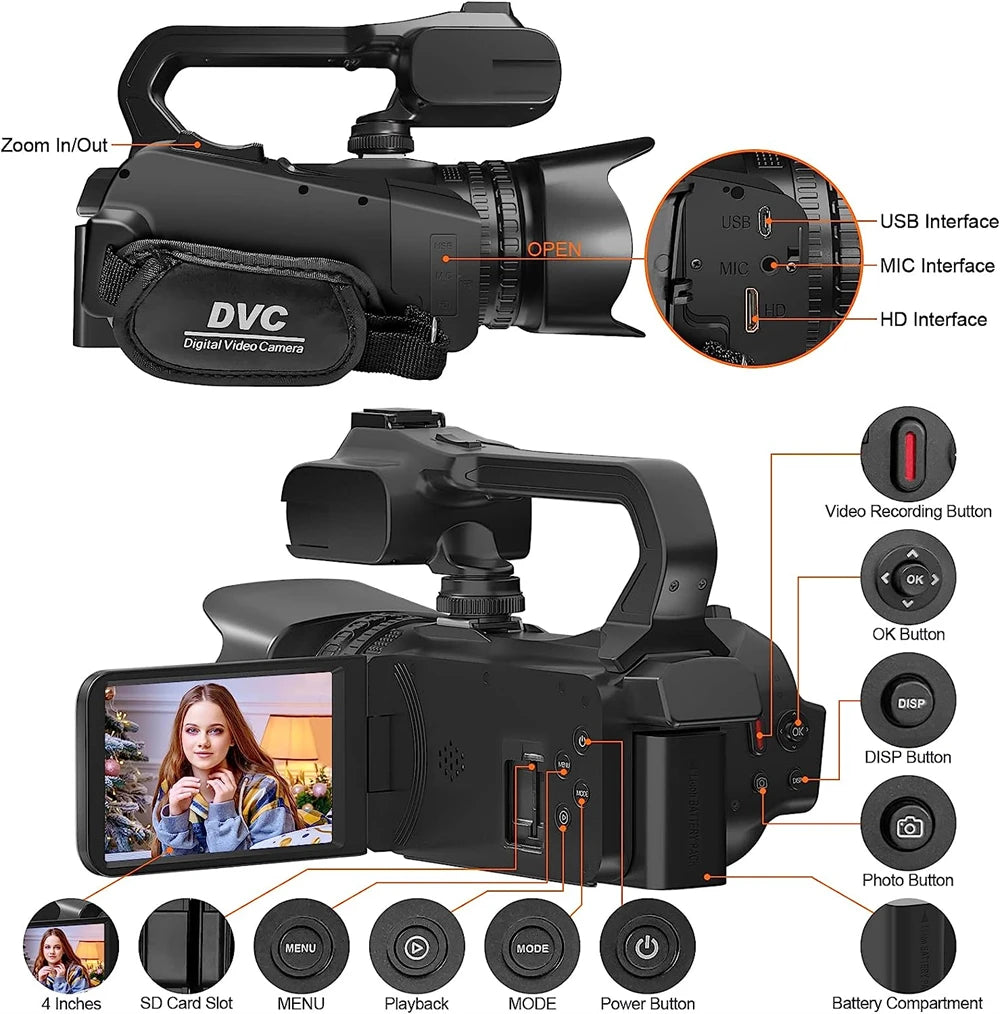 4k Camera Professional For Photography With Wifi Full HD Camcorder