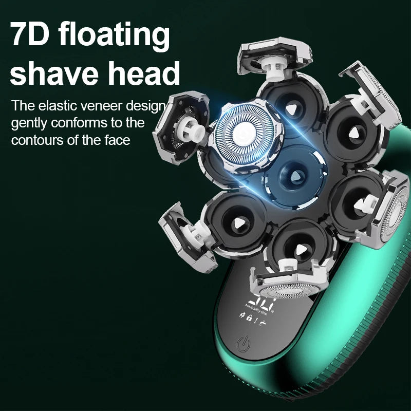 6 in 1 7D Floating Cutter Beard Electric Head Shaver for Bald Men USB