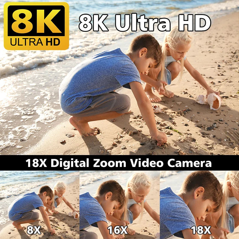 8K Video Camera 60fps/64MP 3 Inch LCD Touch Screen 18x Digital Zoom