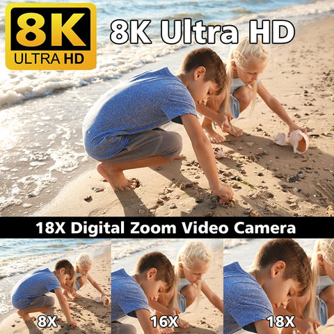 8K Video Camera 60fps/64MP 3 Inch LCD Touch Screen 18x Digital Zoom