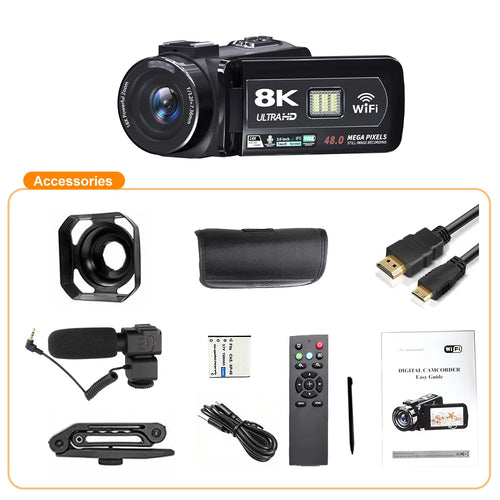 8K Video Camera 60fps/64MP 3 Inch LCD Touch Screen 18x Digital Zoom