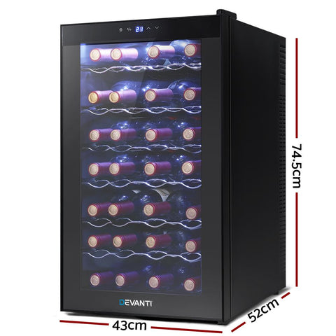 Devanti Wine Cooler 28 Bottles Glass Door Beverage Cooler