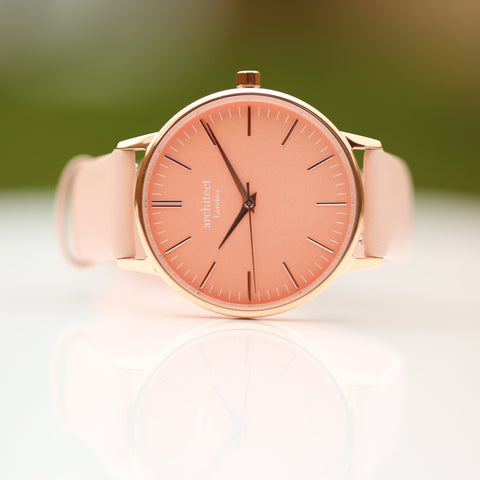 Ladies Architēct Coral - Handwriting Engraving + Light Pink Strap