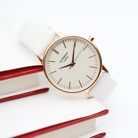 Ladies Architēct Blanc - Handwriting Engraving + White Strap