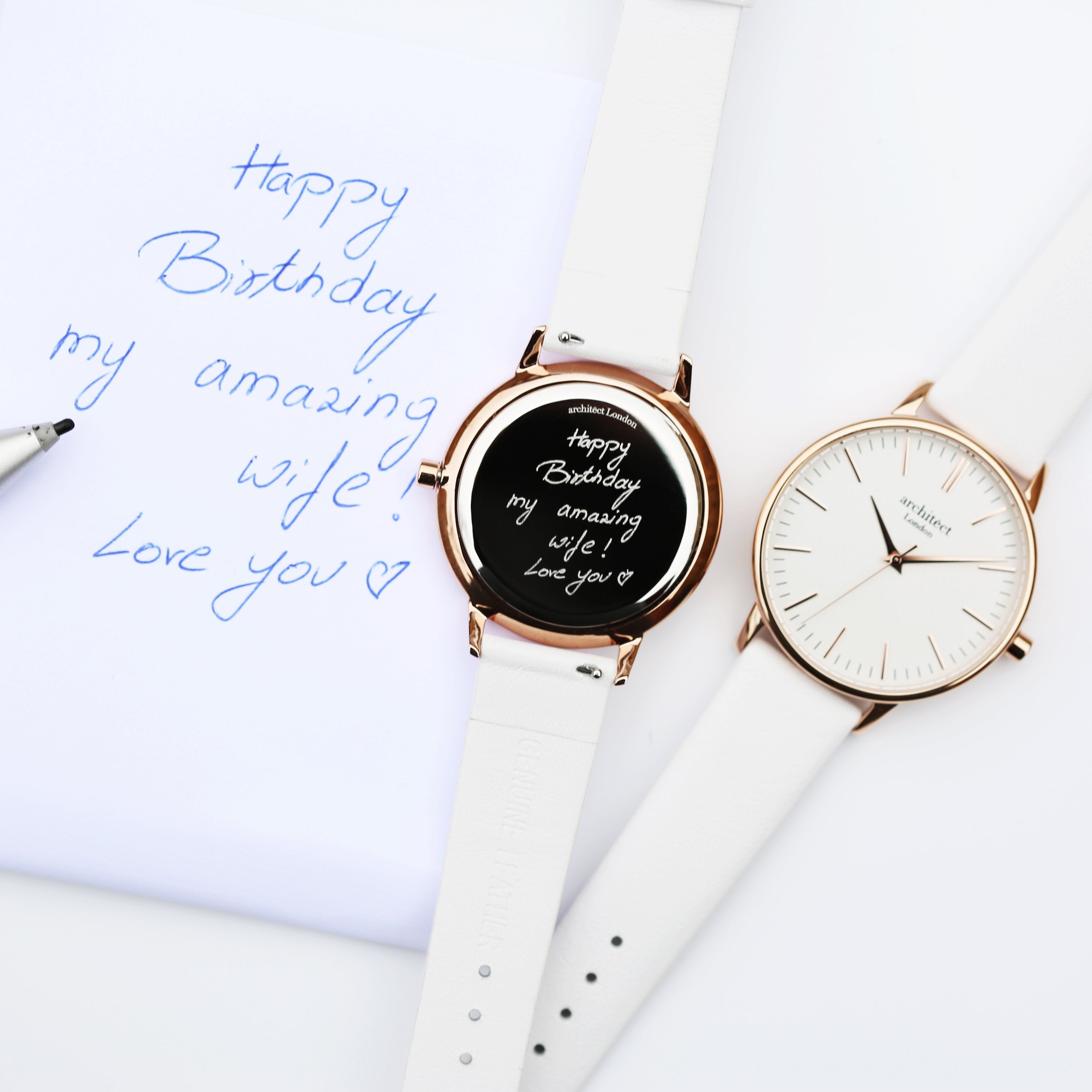 Ladies Architēct Blanc - Handwriting Engraving + White Strap