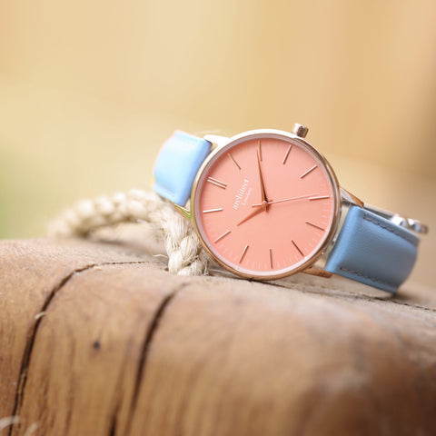 Ladies Architēct Coral - Handwriting Engraving + Light Blue Strap