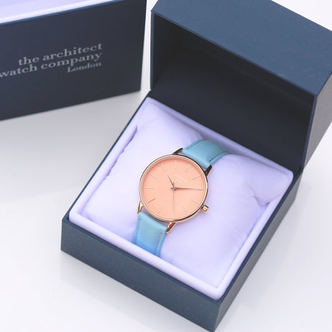 Ladies Architēct Coral - Handwriting Engraving + Light Blue Strap