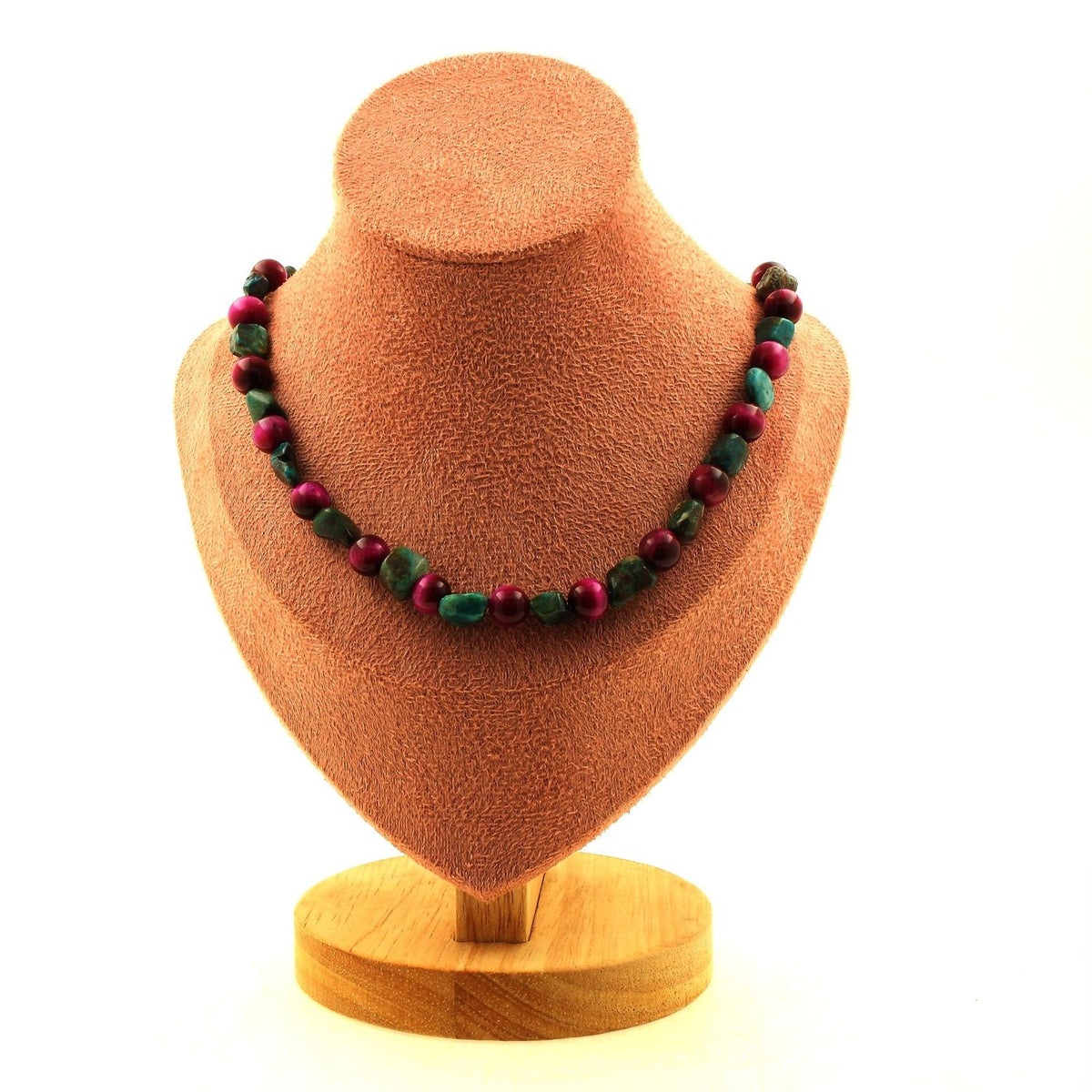 Chrysocolla from the USA + Fuchsia Tiger's Eye 8 mm beads necklace.