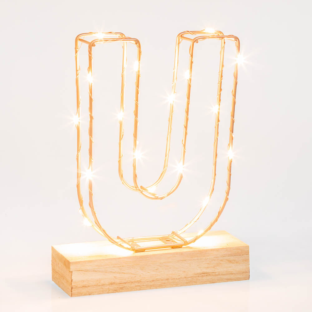 Light Up Letter U Wire Frame Copper Rose Gold Alphabet Light