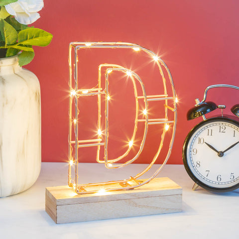 Light Up Letter D Wire Frame Copper Rose Gold Alphabet Light