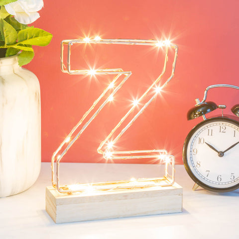 Light Up Letter Z  Wire Frame Copper Rose Gold Alphabet Light