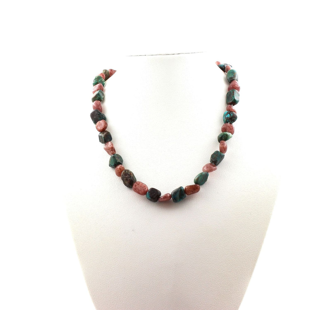 Chrysocolla from the USA + Ruby from Brazil beads necklace.