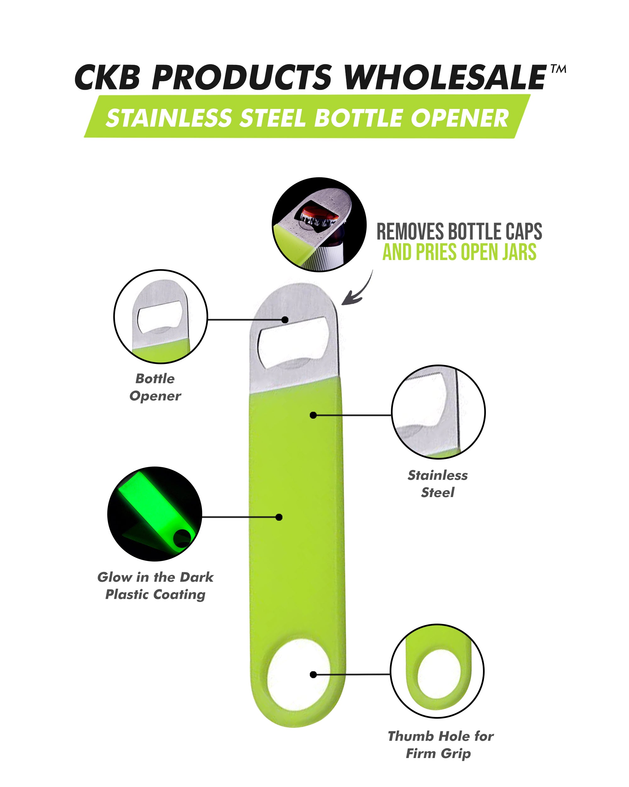 GLOW IN THE DARK Heavy Duty Flat Bottle Opener