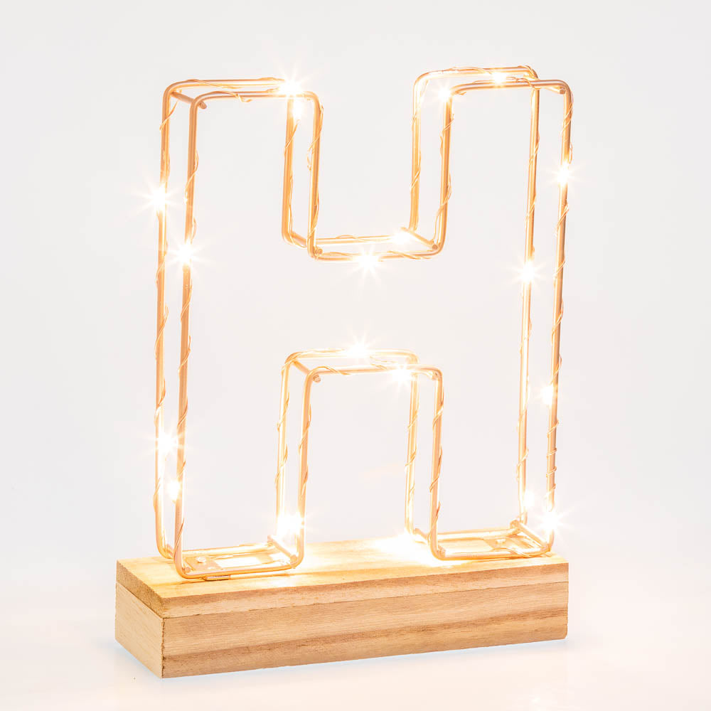 Light Up Letter H Wire Frame Copper Rose Gold Alphabet Light