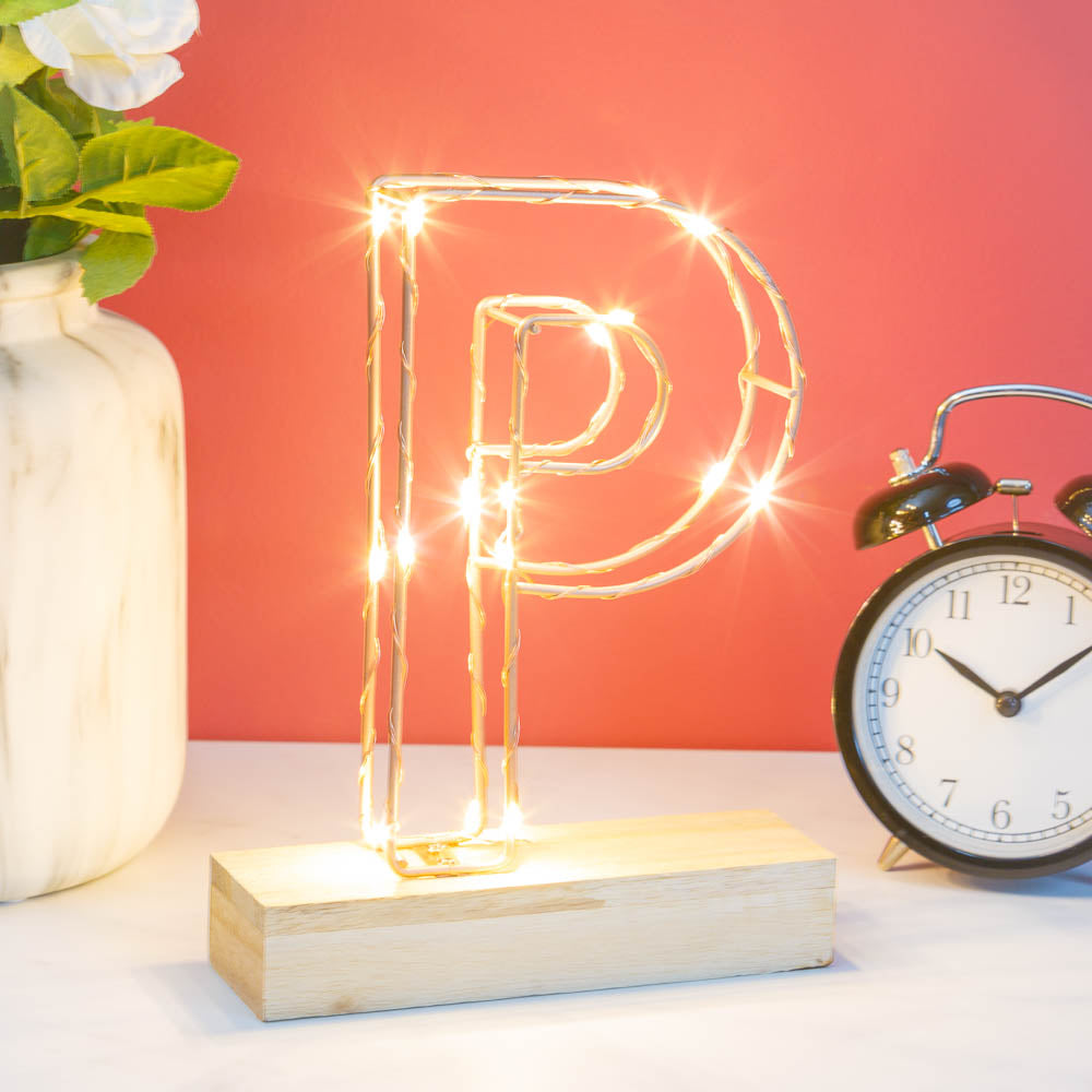 Light Up Letter P  Wire Frame Copper Rose Gold Alphabet Light