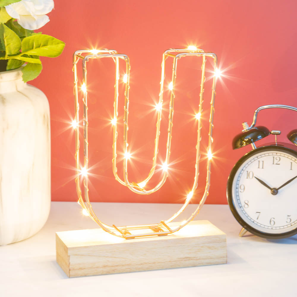 Light Up Letter U Wire Frame Copper Rose Gold Alphabet Light