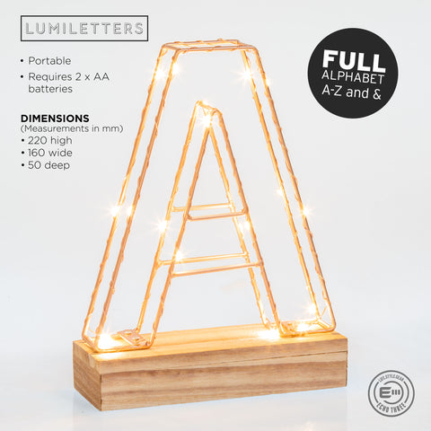 Light Up Letter Z  Wire Frame Copper Rose Gold Alphabet Light