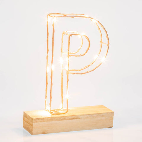 Light Up Letter P  Wire Frame Copper Rose Gold Alphabet Light