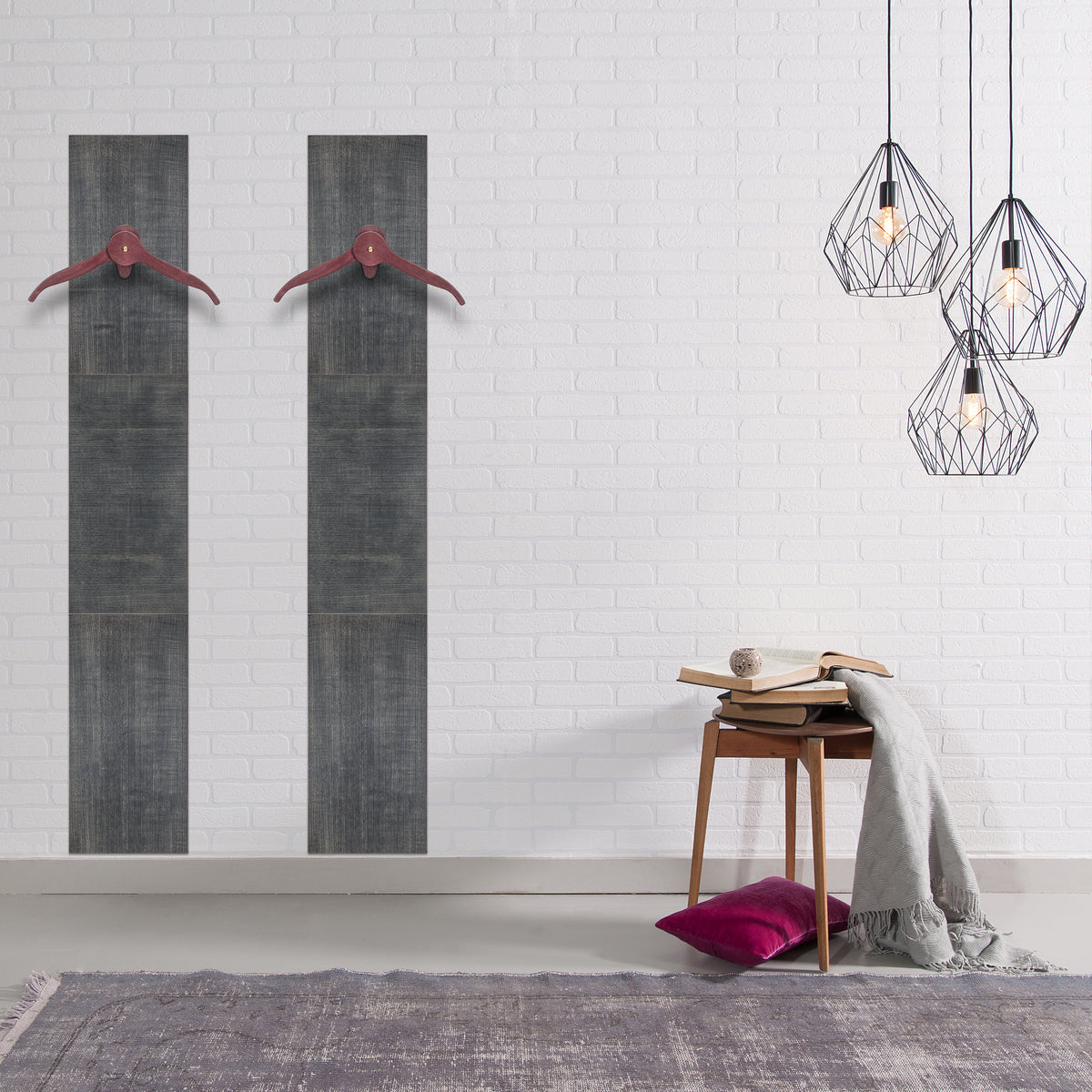 Decorative panels with wooden coat rack, ready-to-market