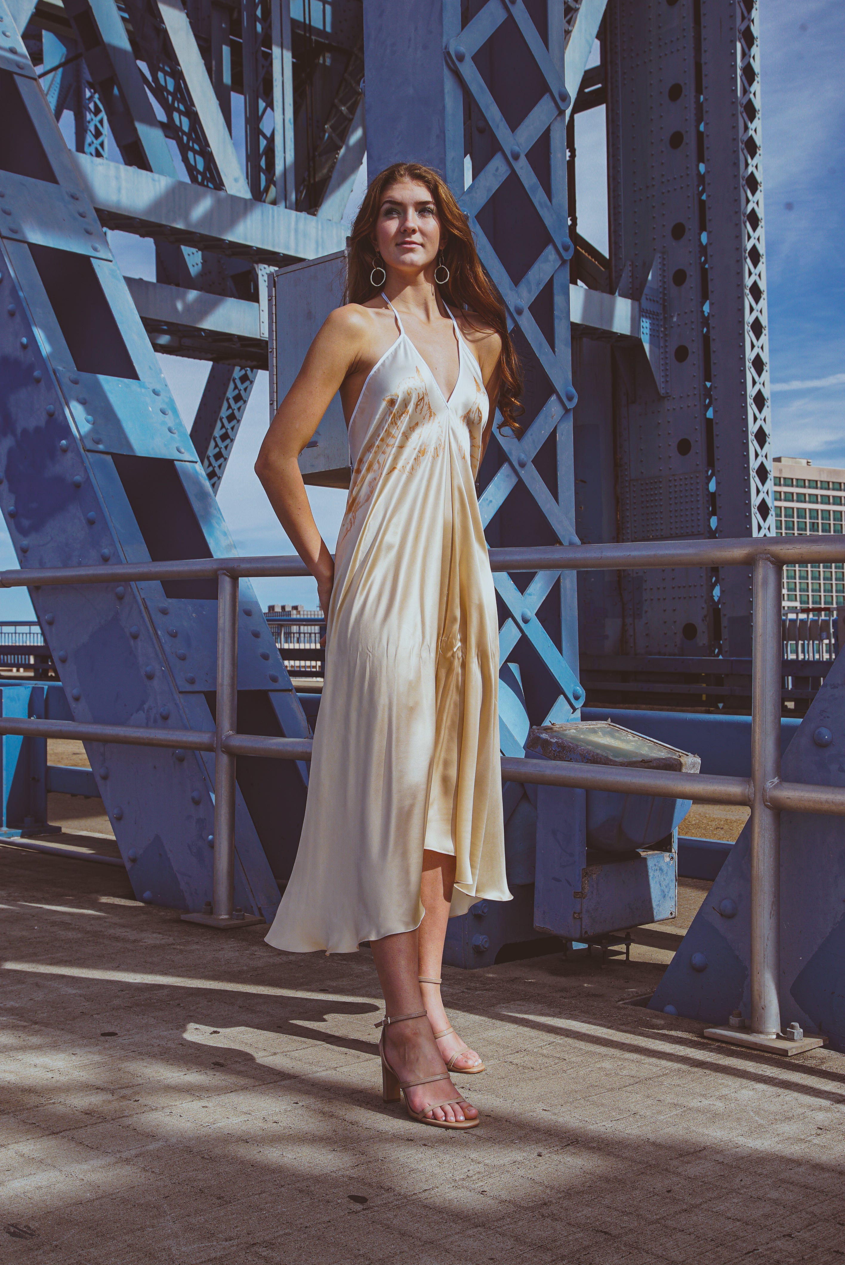 Altair Silk Halter Dress in Dueling Jaguars