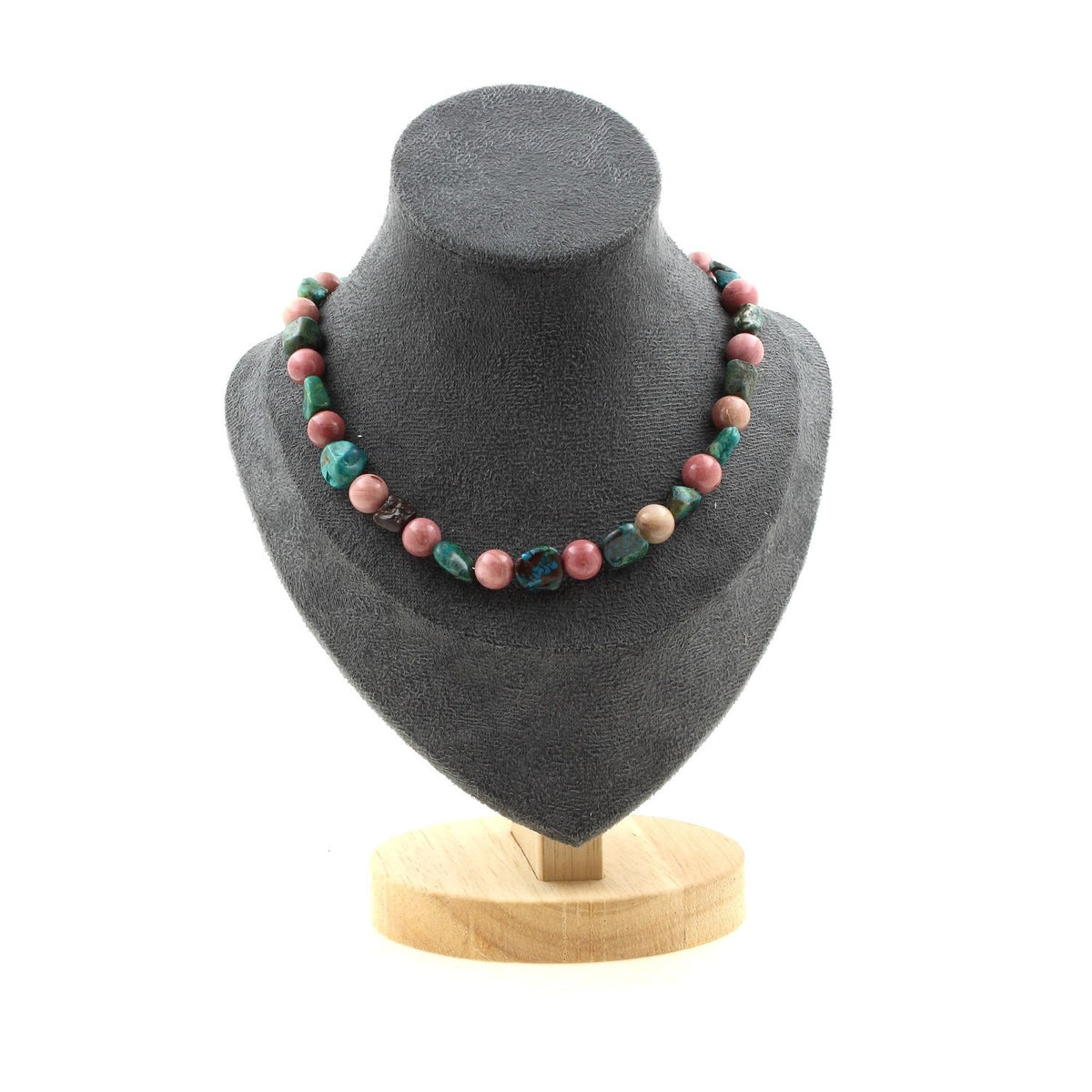 Chrysocolla from the USA + Rhodonite 8 mm beads necklace.