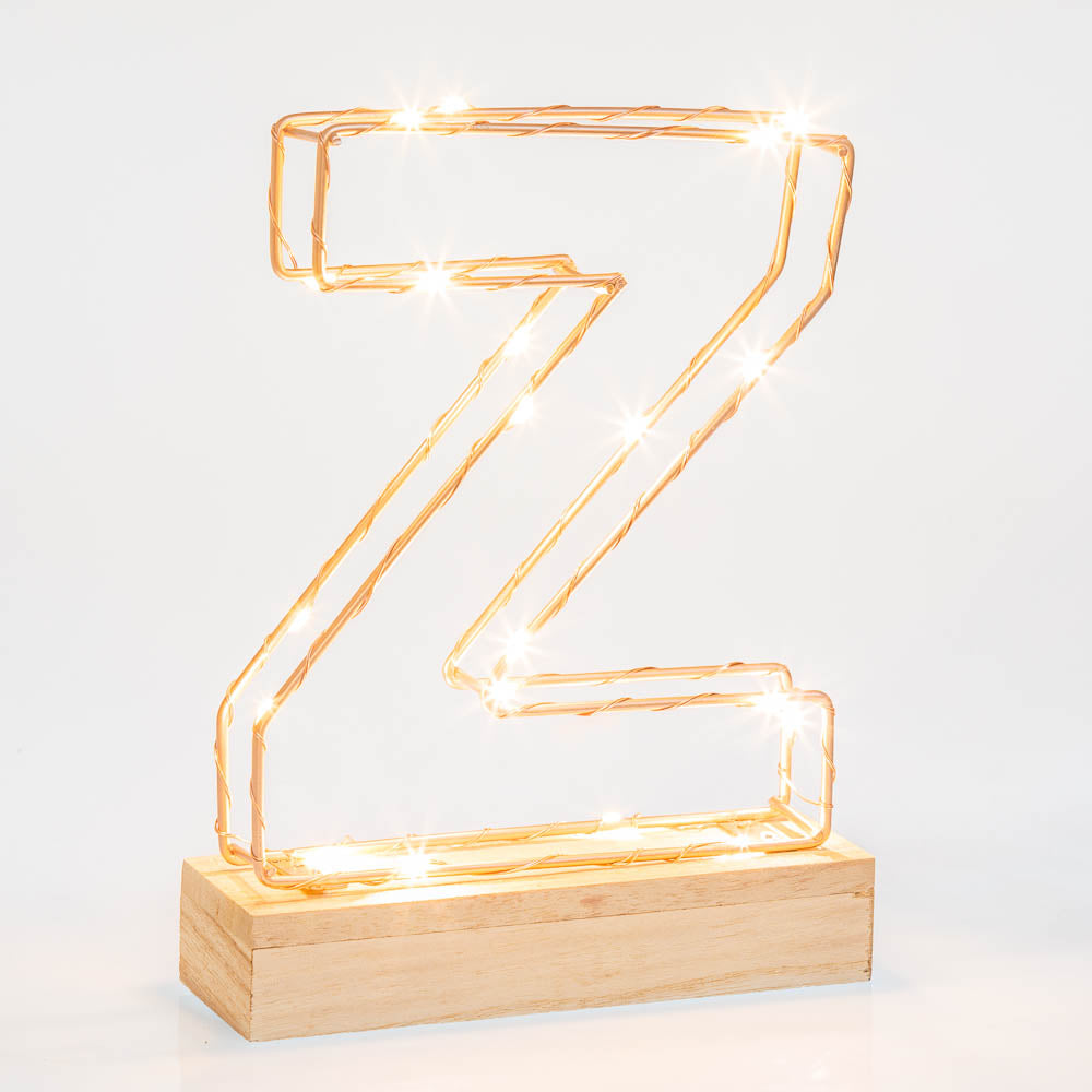 Light Up Letter Z  Wire Frame Copper Rose Gold Alphabet Light