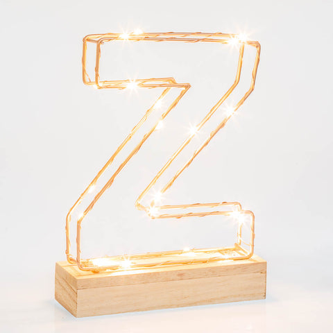 Light Up Letter Z  Wire Frame Copper Rose Gold Alphabet Light