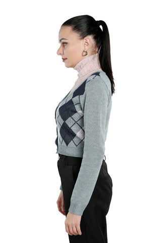 Full Sleeve Argyle Checks Cardigan