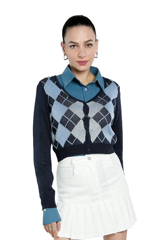 Full Sleeve Argyle Checks Cardigan