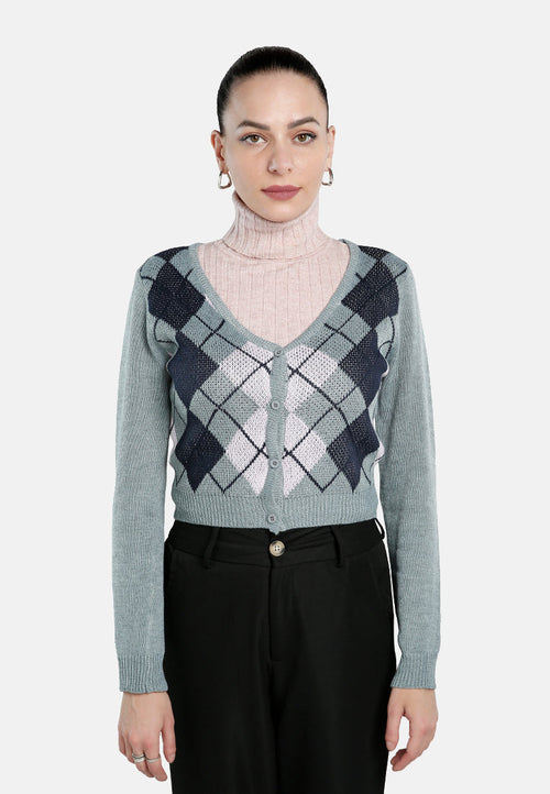 Full Sleeve Argyle Checks Cardigan