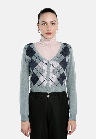 Full Sleeve Argyle Checks Cardigan