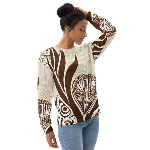 Graphic Sweatshirt for Women Brown Floral Lines