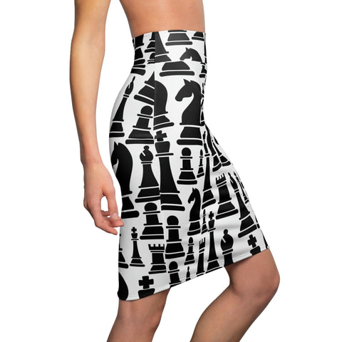 High Waist Womens Pencil Skirt - Contour Stretch, Black and White