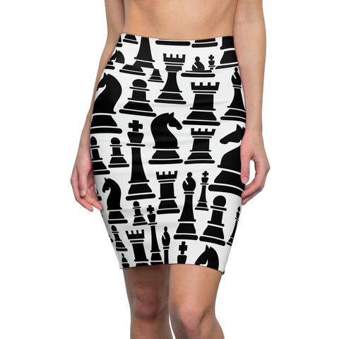 High Waist Womens Pencil Skirt - Contour Stretch, Black and White