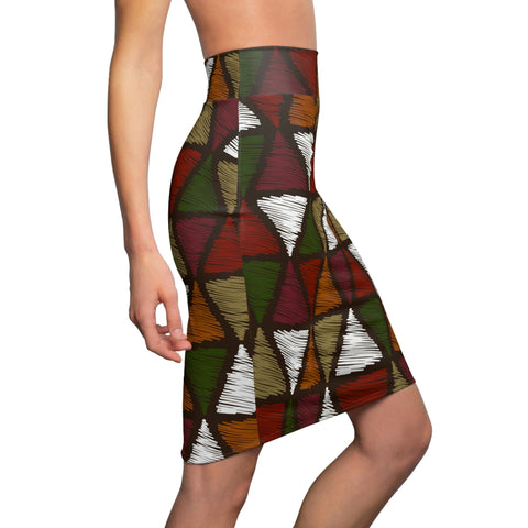 High Waist Womens Pencil Skirt - Contour Stretch, Forest Green and