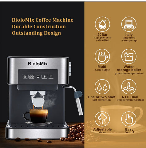 20 Bar Italian Type Espresso Coffee Maker Machine with Milk Frother